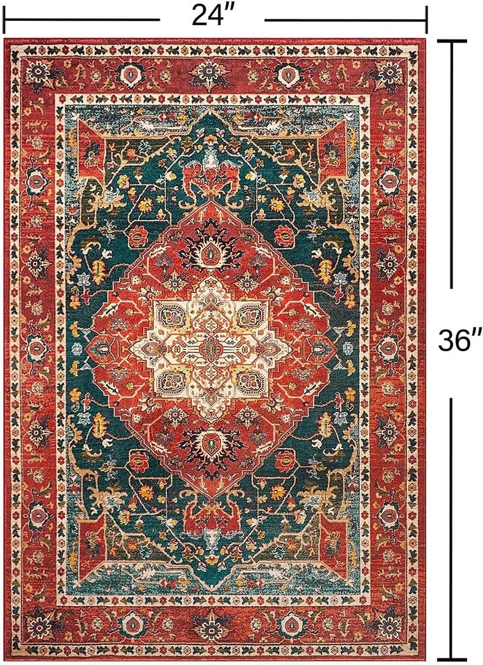 Area Rug 2×3 Floral Vintage Rugs, Indoor Entrance Door Mat Small Washable Rugs,