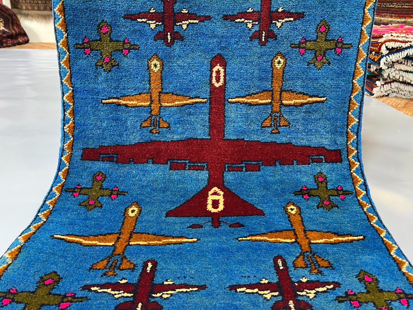 2×2 Handmade Afghan War Rug Pictorial Military Wool Carpet Tribal Decor.