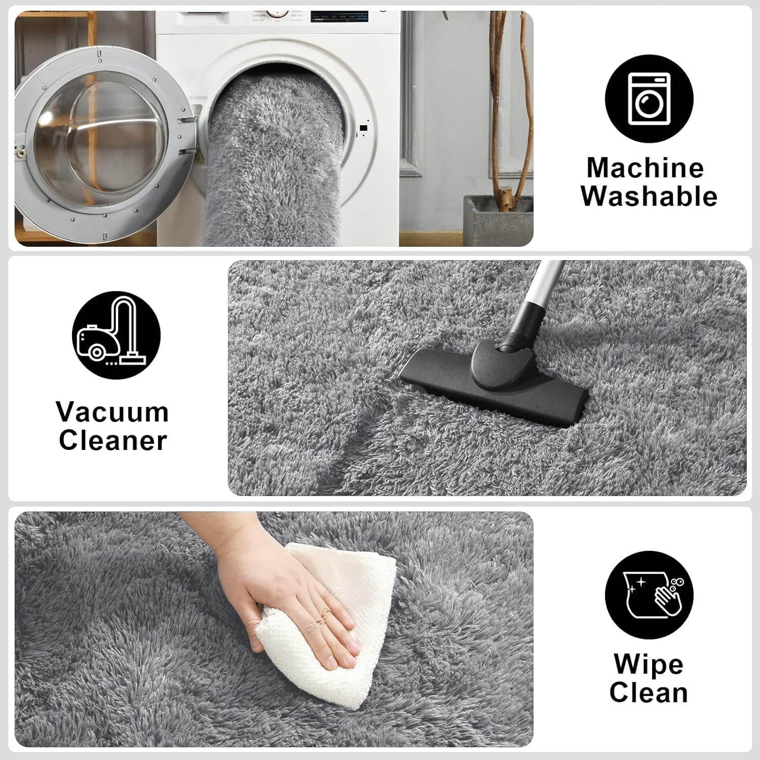 Ultra Soft Fluffy 4’x6′ Shaggy Area Rug – Modern Grey Decor for Kids & Pets