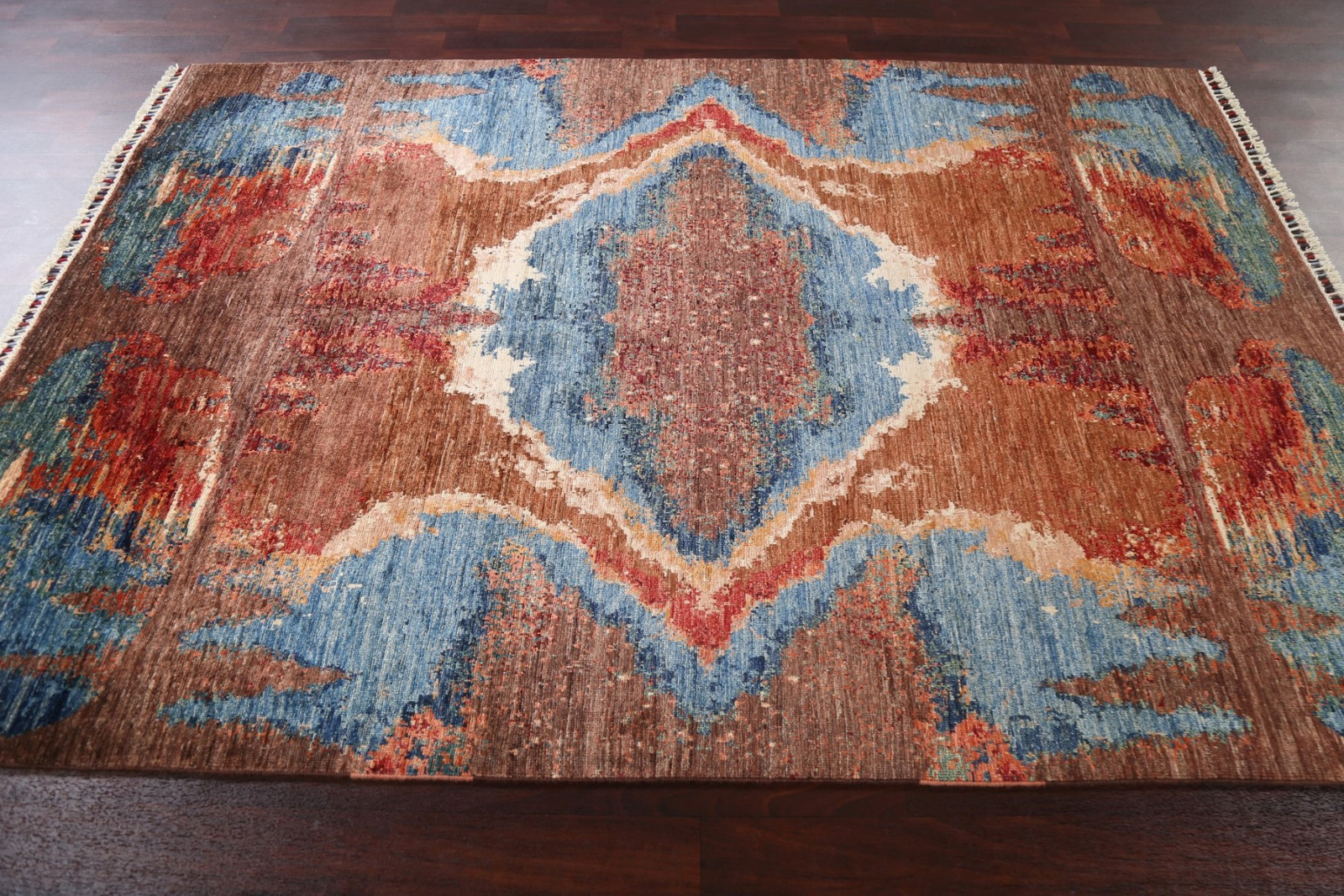 Modern Rust Wool Abstract Oriental Area Rug Hand-made Contemporary Carpet 6×8
