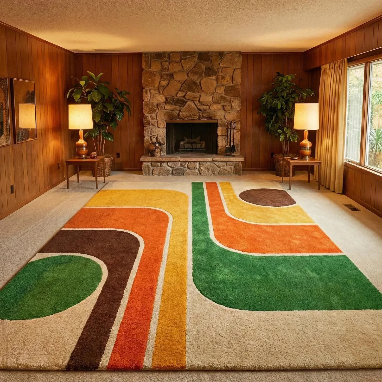 Hand Tufted 70s Retro Geometric Wool Area Rug Modern Abstract Area Rug Carpet