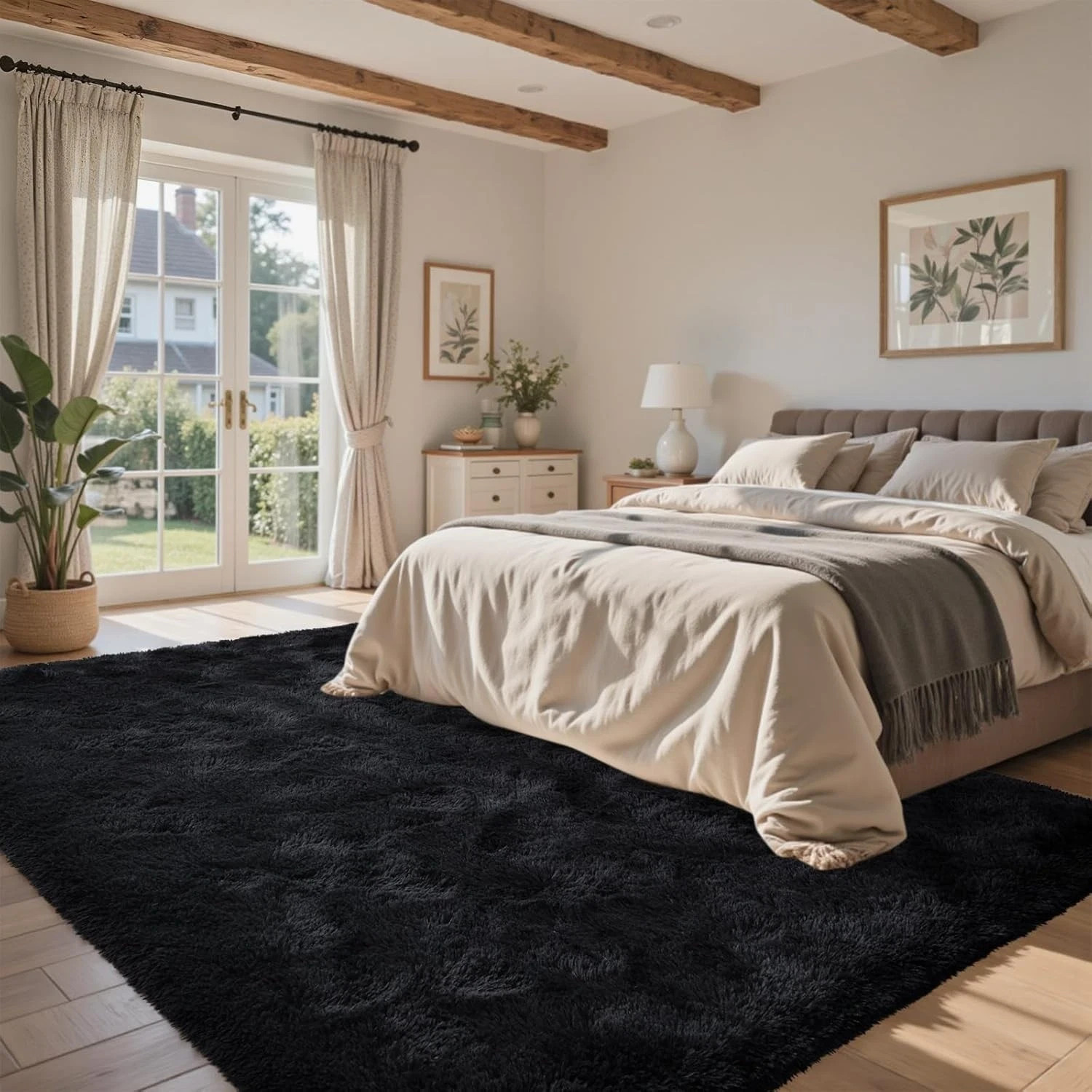 5×7 Black Area Rug Large Fluffy Shag Rug for Living Room Bedroom Non-Slip
