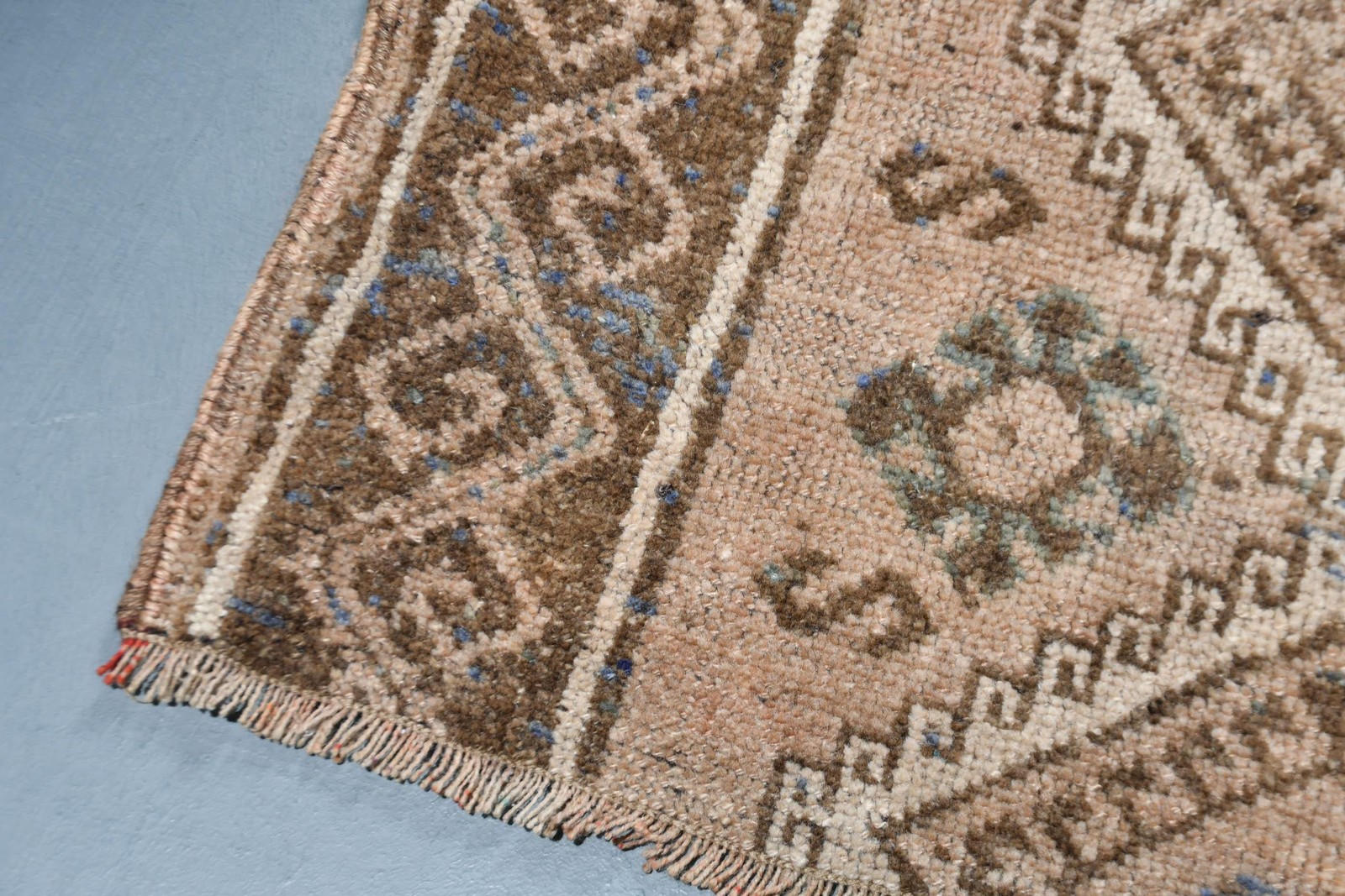 Turkish Vintage Rug, 5,3×8,2 ft Rug, Brown Blue Polka dot Rug