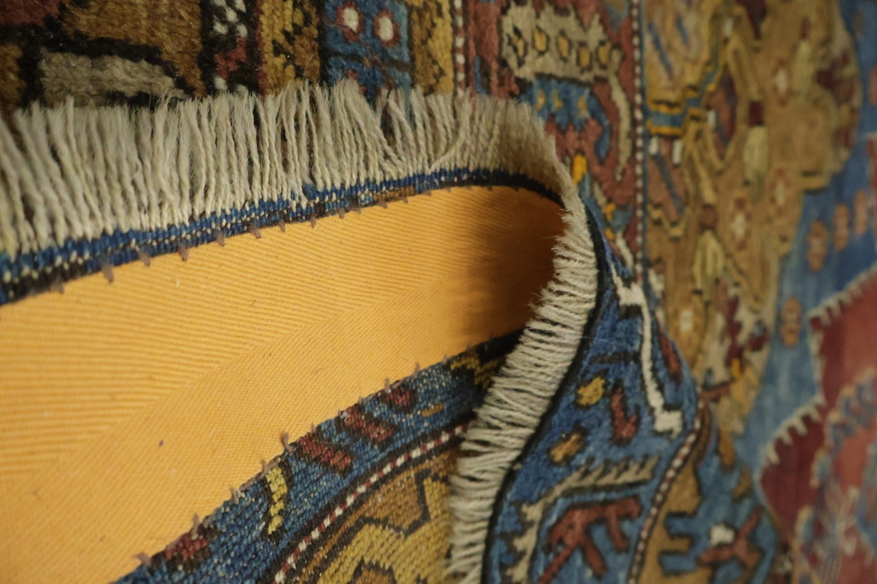 Vintage 4×6 Geometric Traditional Oriental Wool Area Rug in Red, Blue & Yellow