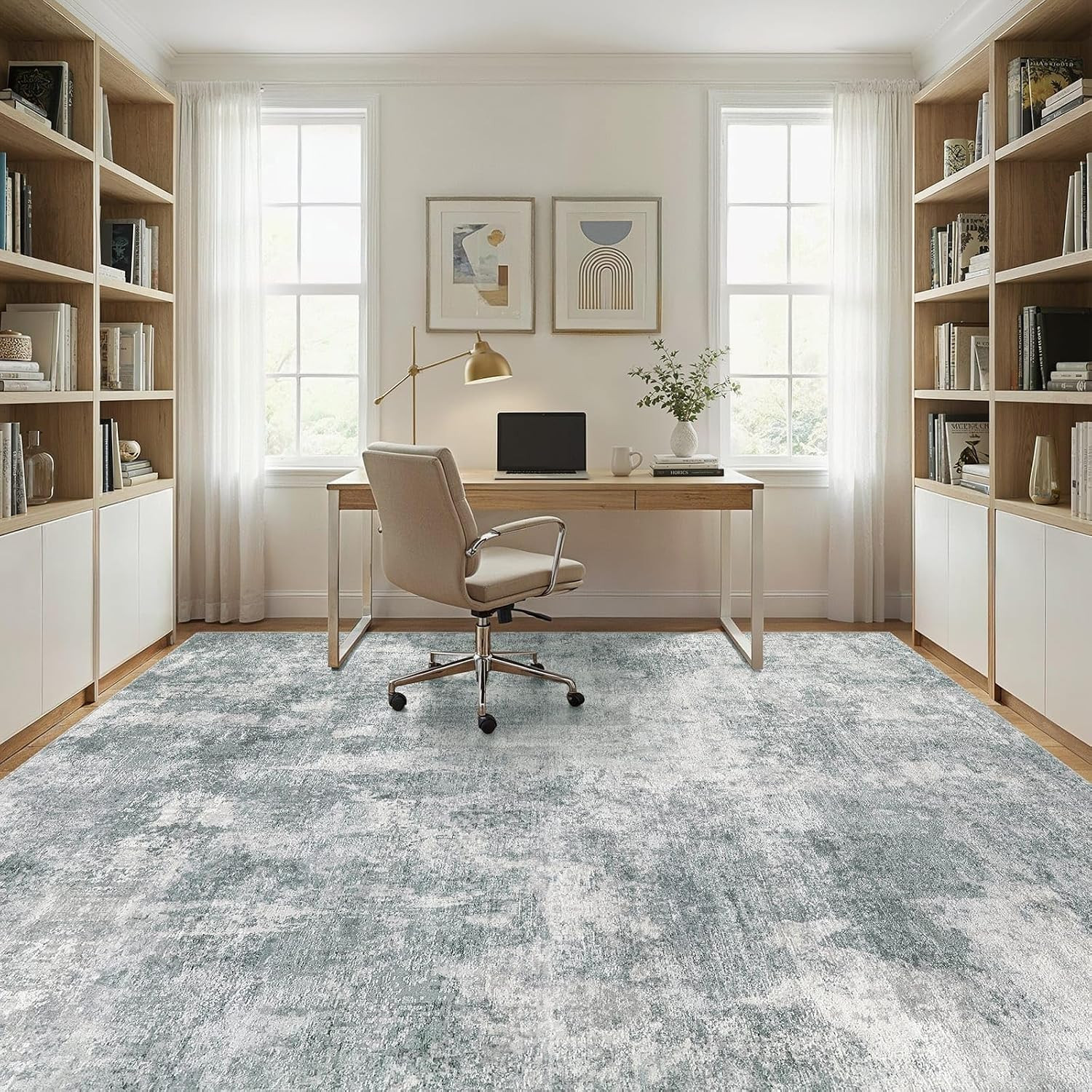 9X12 Area Rug Washable Abstract Rugs for Living Room Grey | for Bedroom, Dining