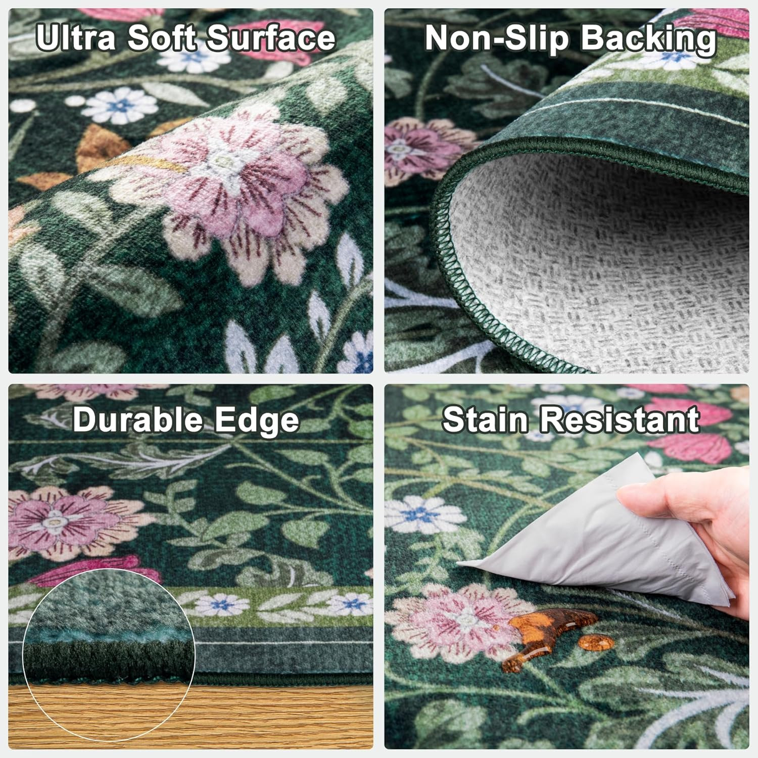8X10 Area Rugs for Living Room: Floral Washable Rug Vintage Large Soft Boho Non-