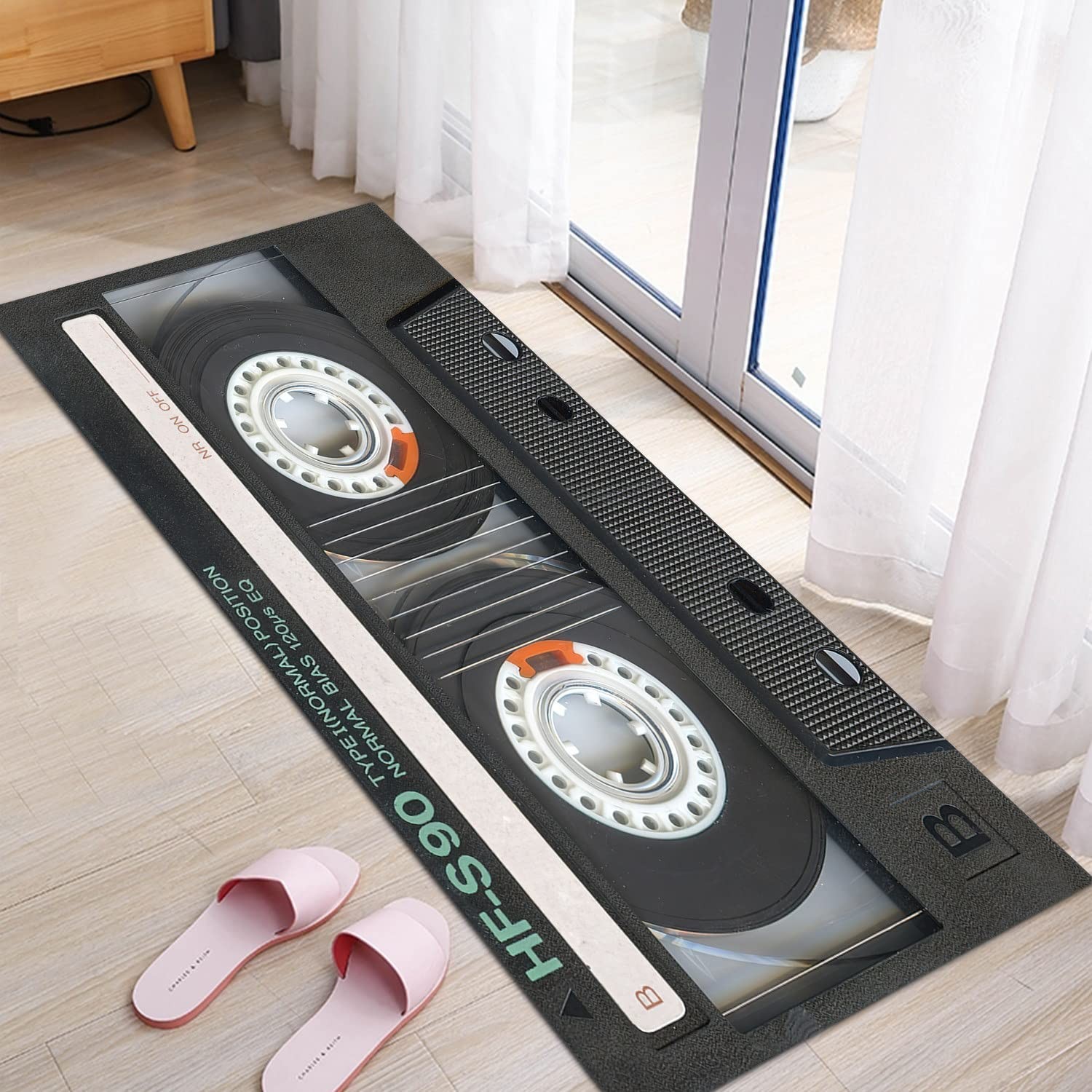 Black Retro Music Decor Rug 23.6×59 In Non Slip Floor Mat Carpet Cool Gift