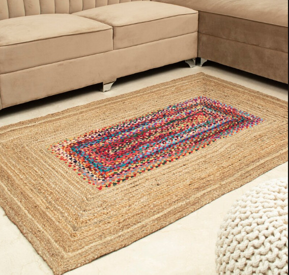 Rug Natural Cotton & Jute reversible handmade Carpet modern look home decor rug