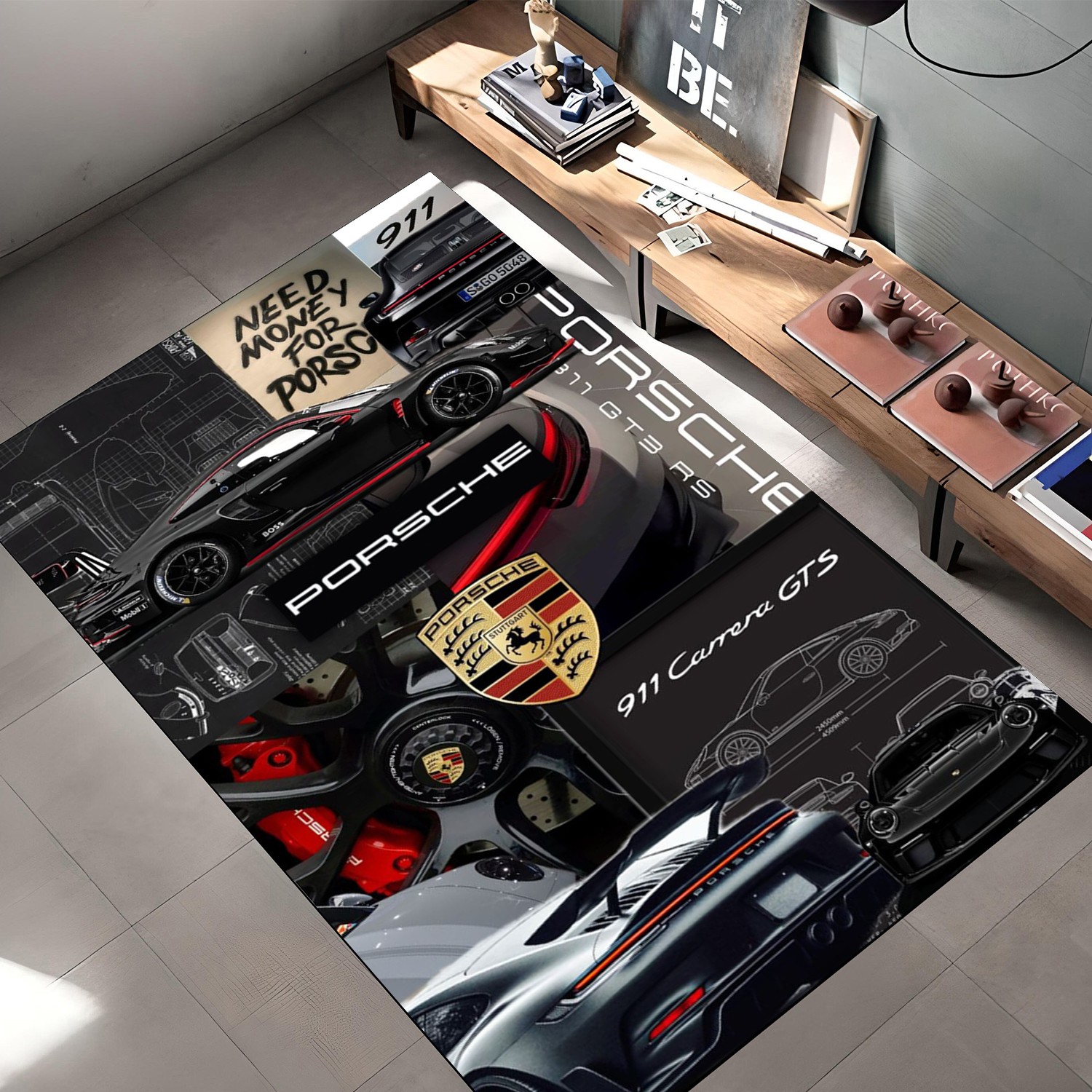 Elite Speed Collection Rug – Black High-Performance Automotive Collage Floor Art