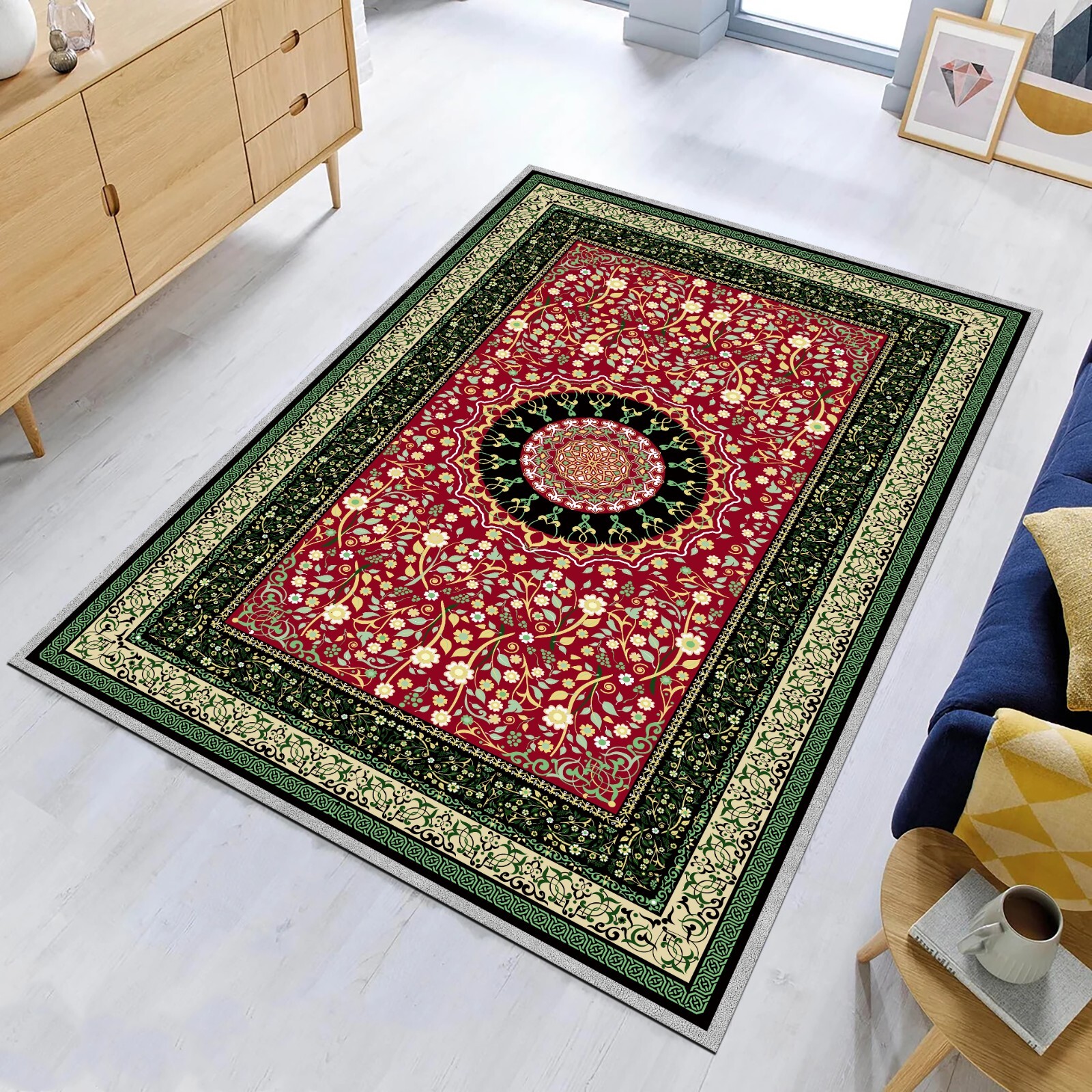 Turkish Motif Rug, Large Area Rug, Vintage Printed Carpet, Home Decor Modern Rug