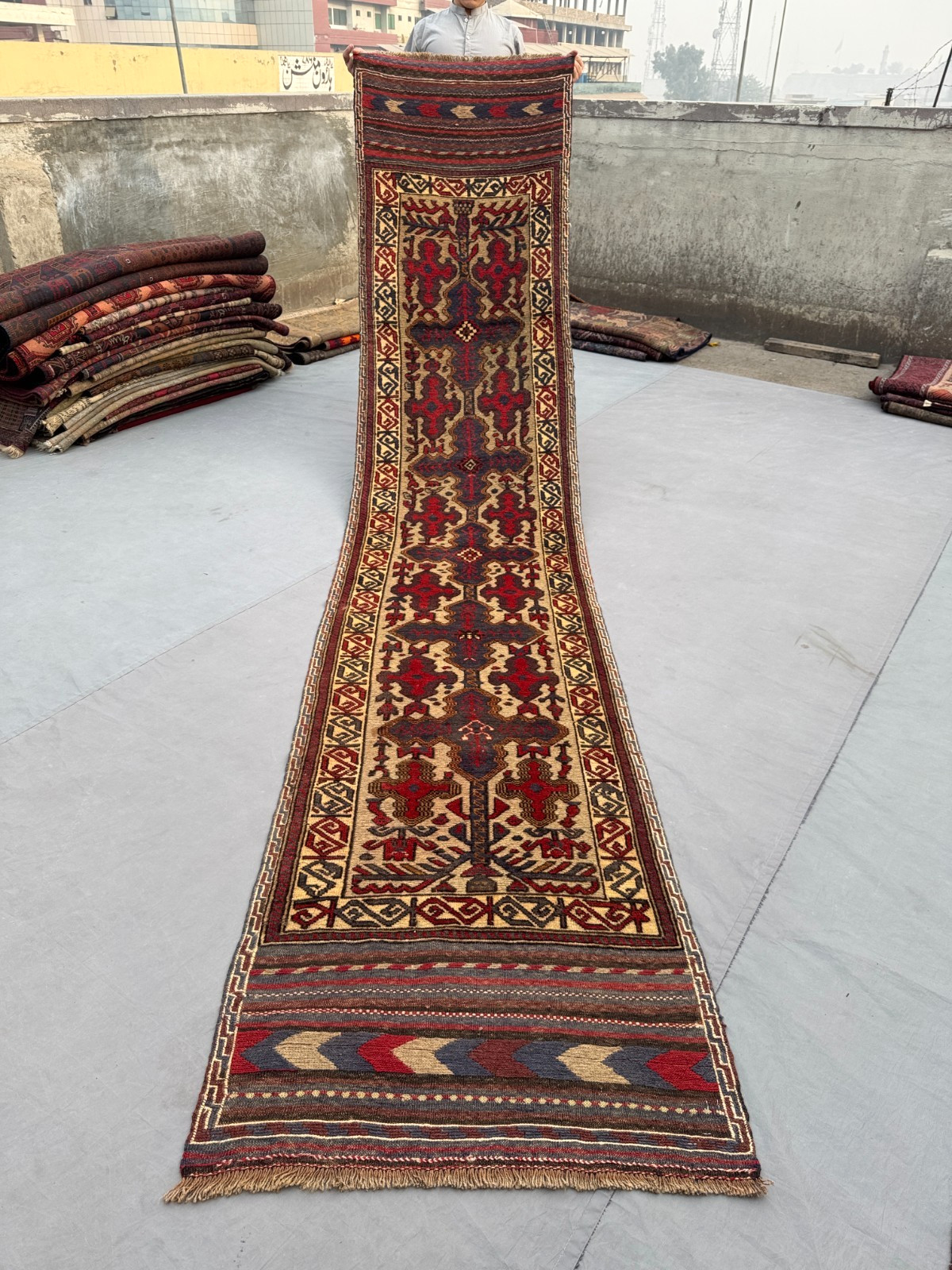 2’5 x 12’2 Ft Striking Baluchi Tribal Runner Rug – Vintage Geometric Wool Carpet