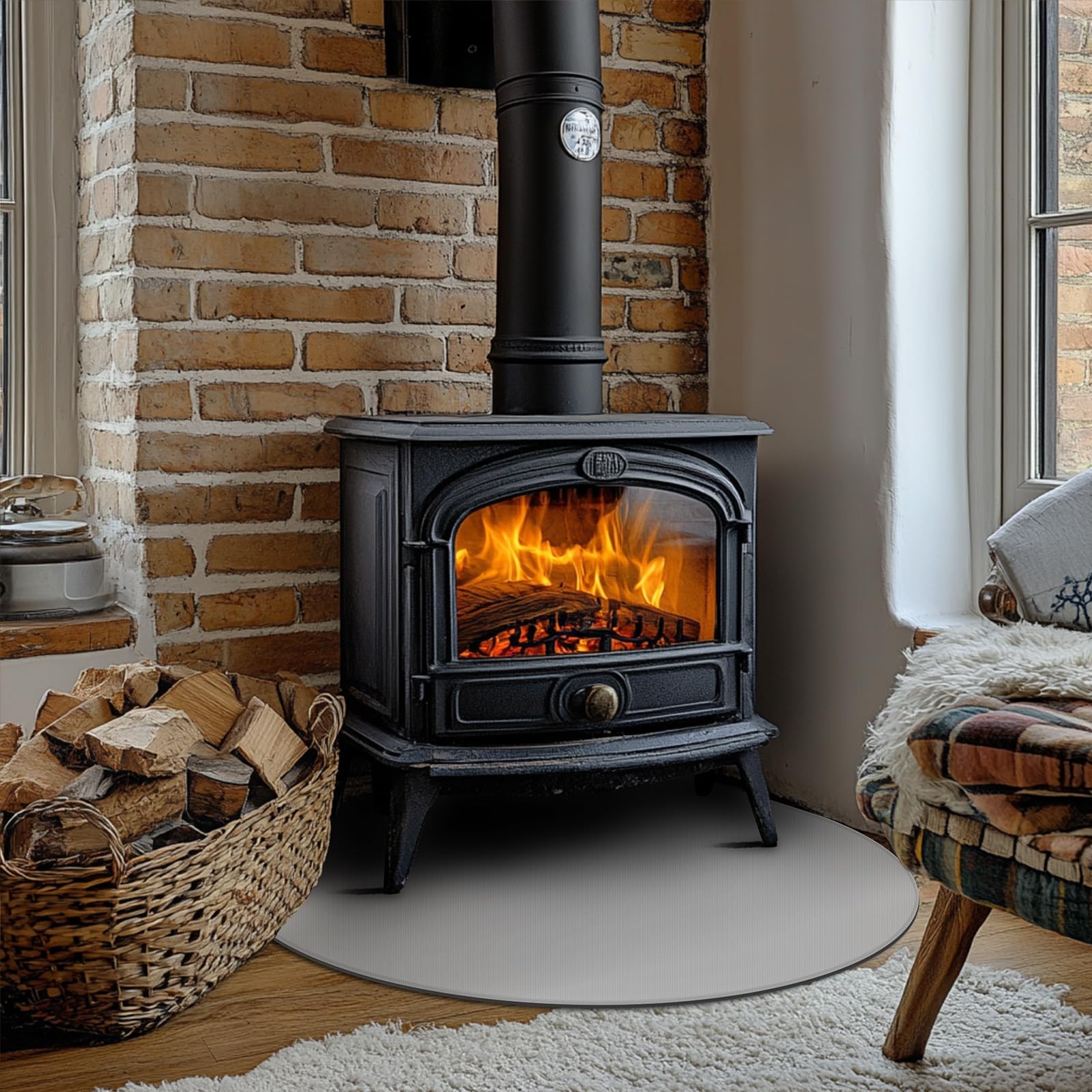 Fireproof Corner Fireplace Mat 40×40 Inches Black Hearth Rug Fire Resistant Pad