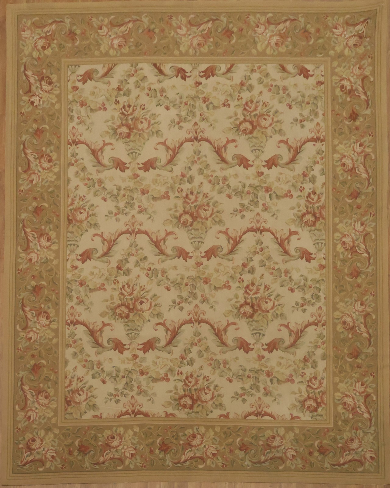 Needle-Point Handmade Wool Area Rug 8×10 Aubusson Tapestry Chinese Floral Carpet