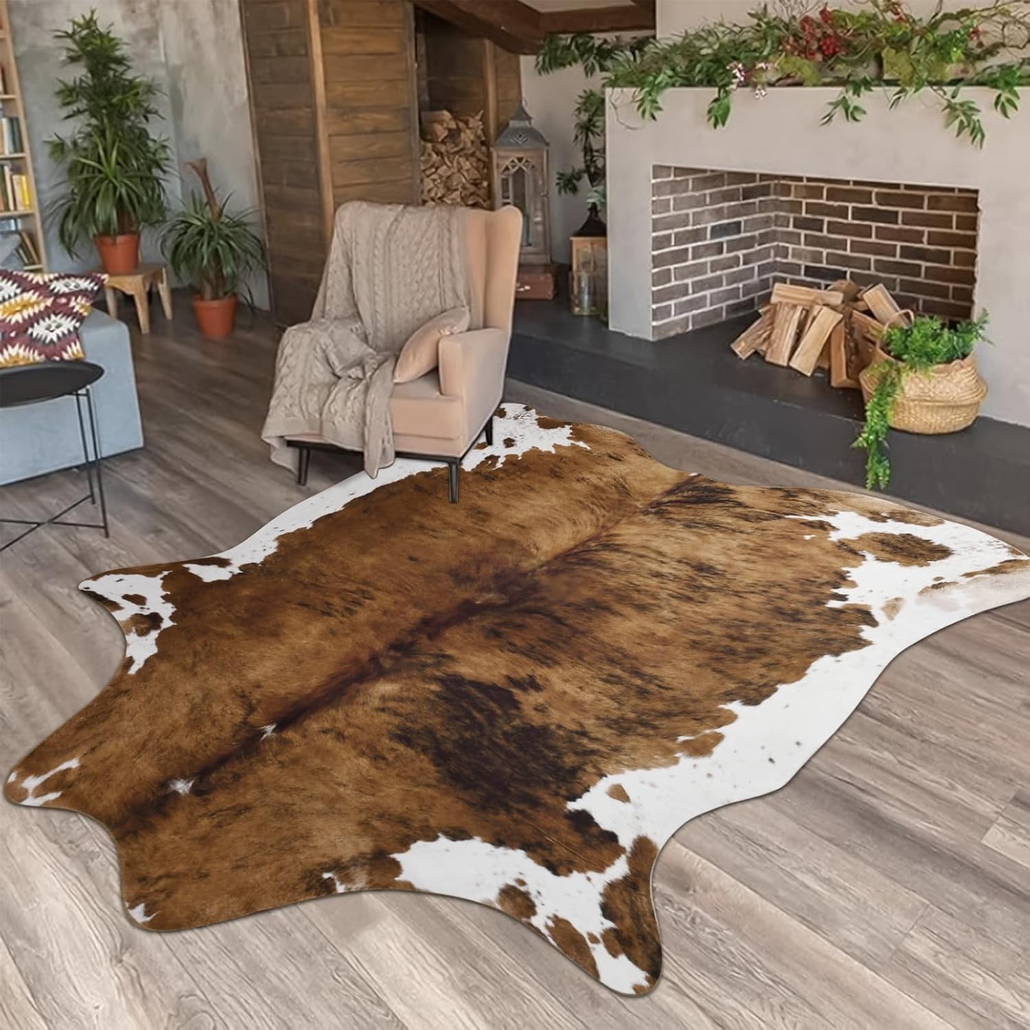 Luxury Faux Cowhide Rug 4.6X5.2 Feet Western Cow Print Area Rugs for Living Roo