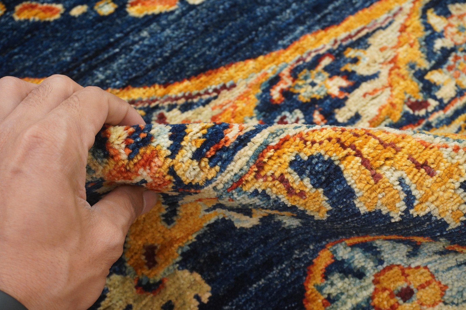 5×12 ft Navy Blue French Savonnerie Afghan Hand-Knotted Rug