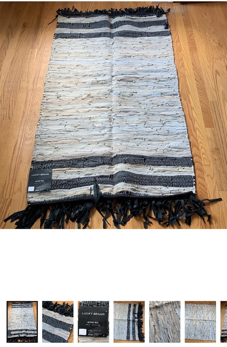 Lucky Brand Accent Throw Rug Modern Farmhouse Textured Black Leather Fringe 3×5