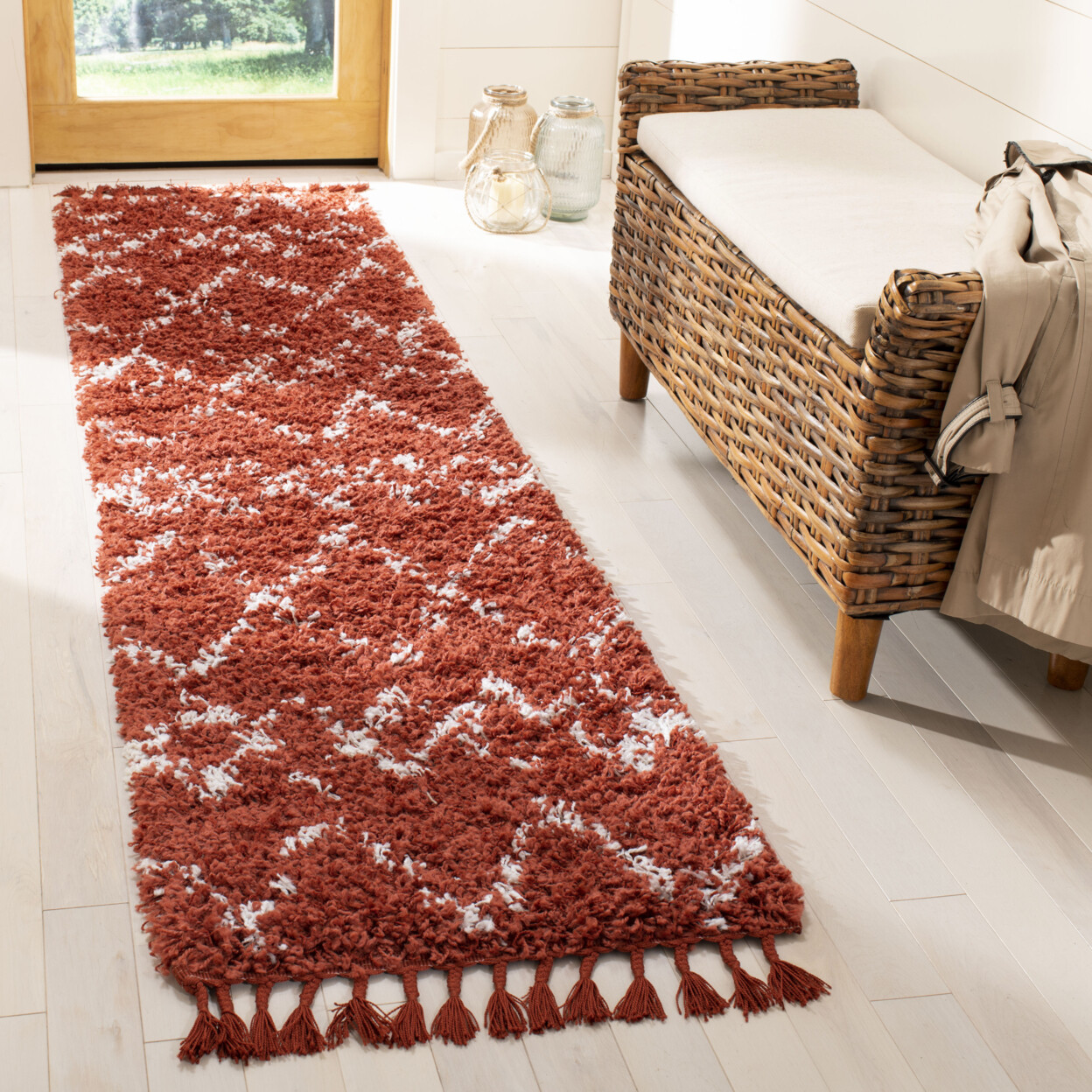 SAFAVIEH Pro Lux Shag Collection PLX434P Rust / Creme Rug