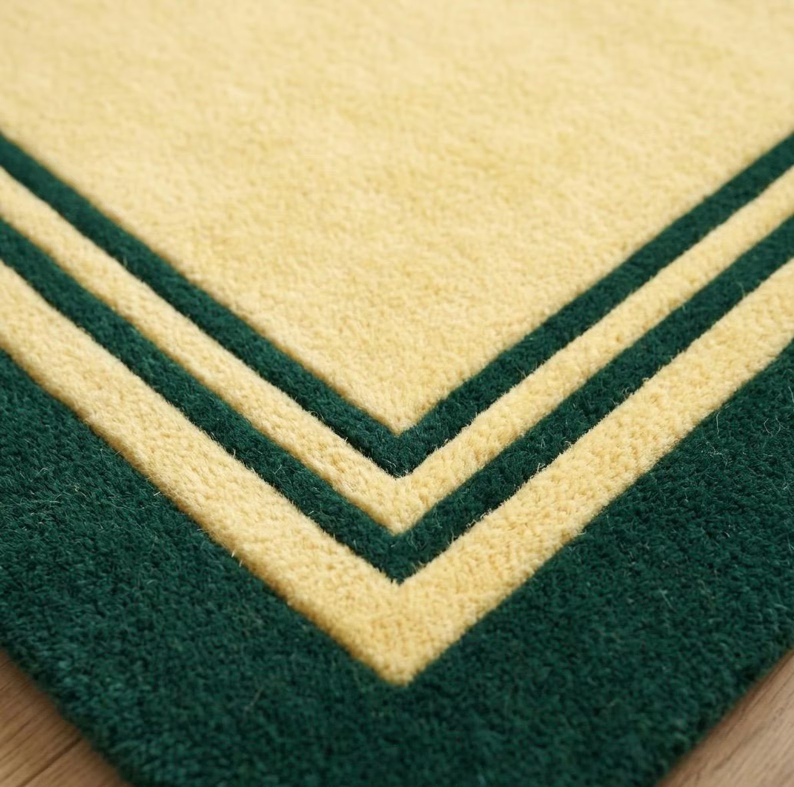 Hand Tufted Wool Rug Forest Green, Pale Yellow Bordered Carpet Modern Minimalist