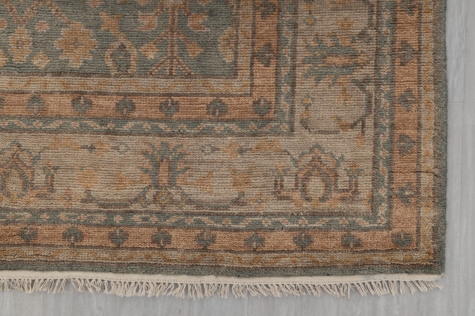 6×9 Olive Green Rust Turkish Style Inspired Hand Knotted Oushak Wool Rug
