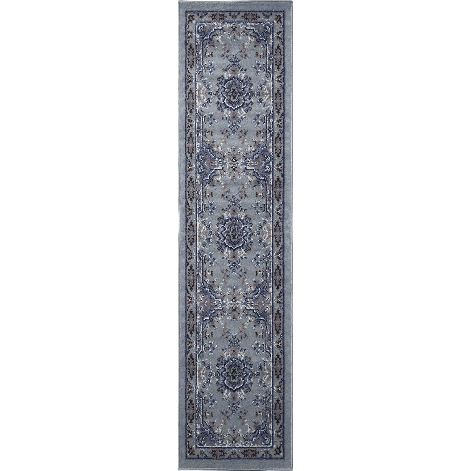 Premium Sakarya Traditional Medallion Border Area Rug, Silver, 1’9″x7’2″ Runner