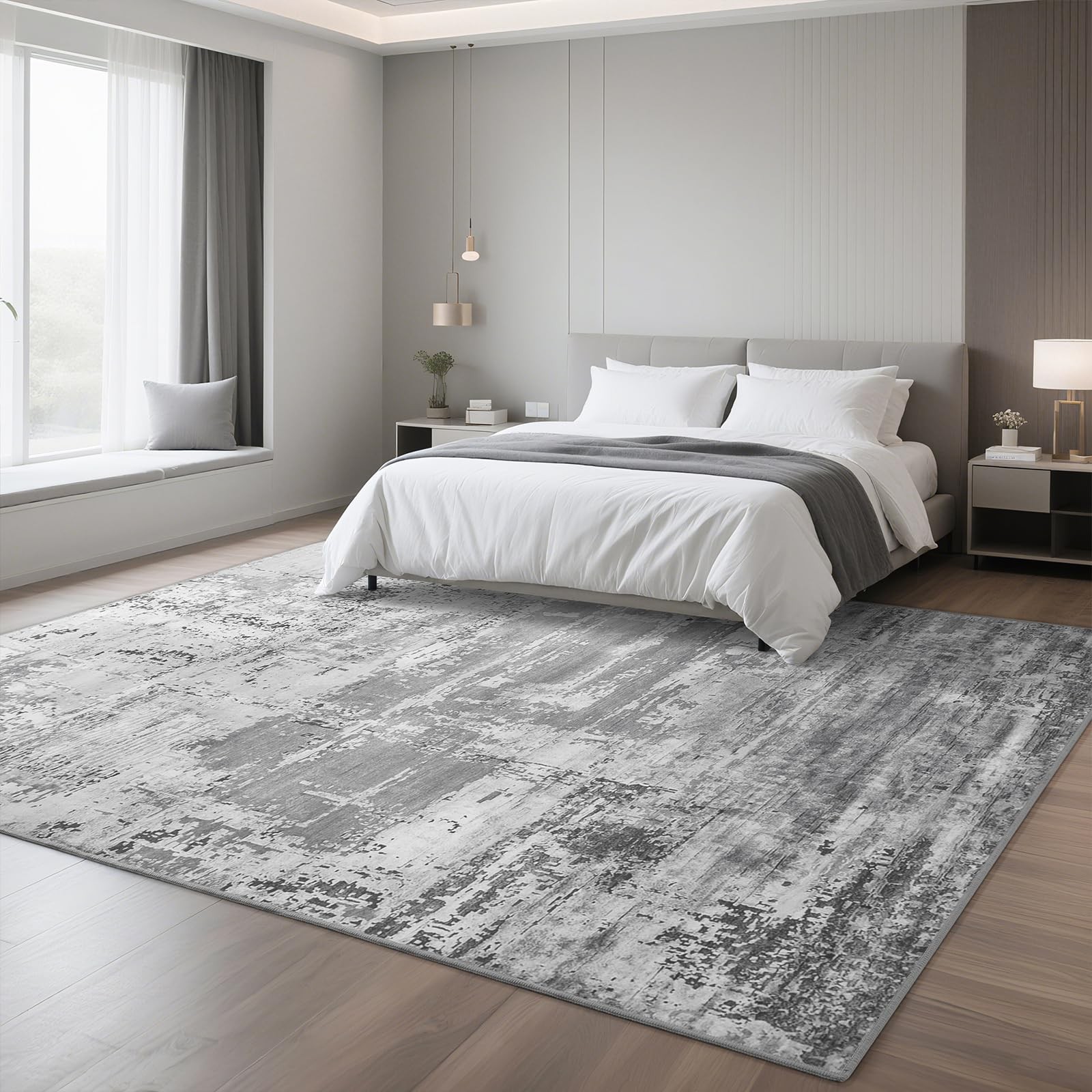 HOMORE Living Room Rug 8×10 Grey Area Rugs Non Slip Washable Rugs for Bedroom…