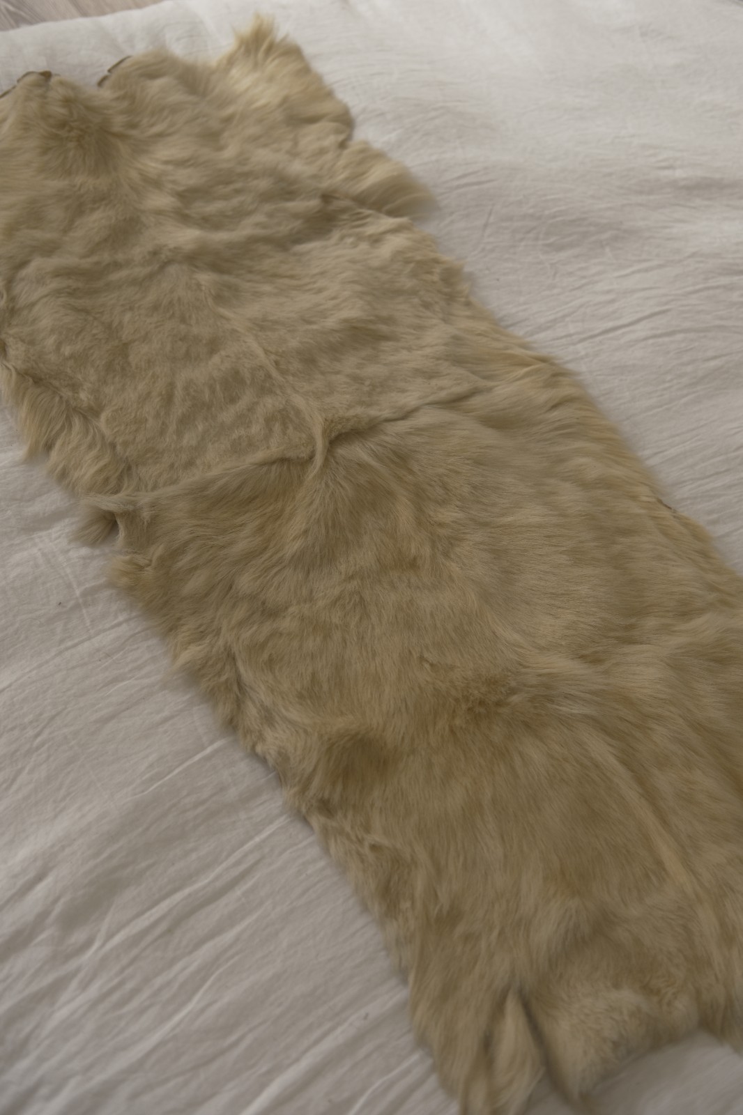 Gorgeous Real Vintage Mid-Century Mongolian Goatskin Fur Rug in Cream