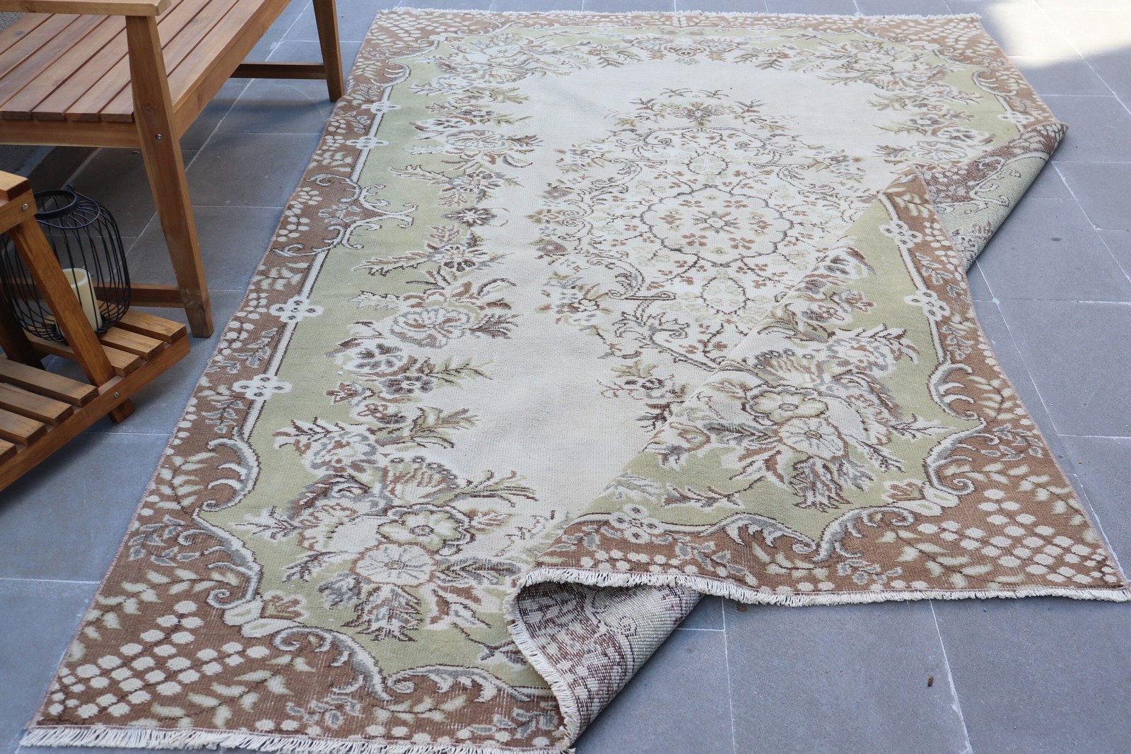 Turkish Vintage Rug 6,3×9,5 ft (192×290 cm), Brown Bordered Wool Rug