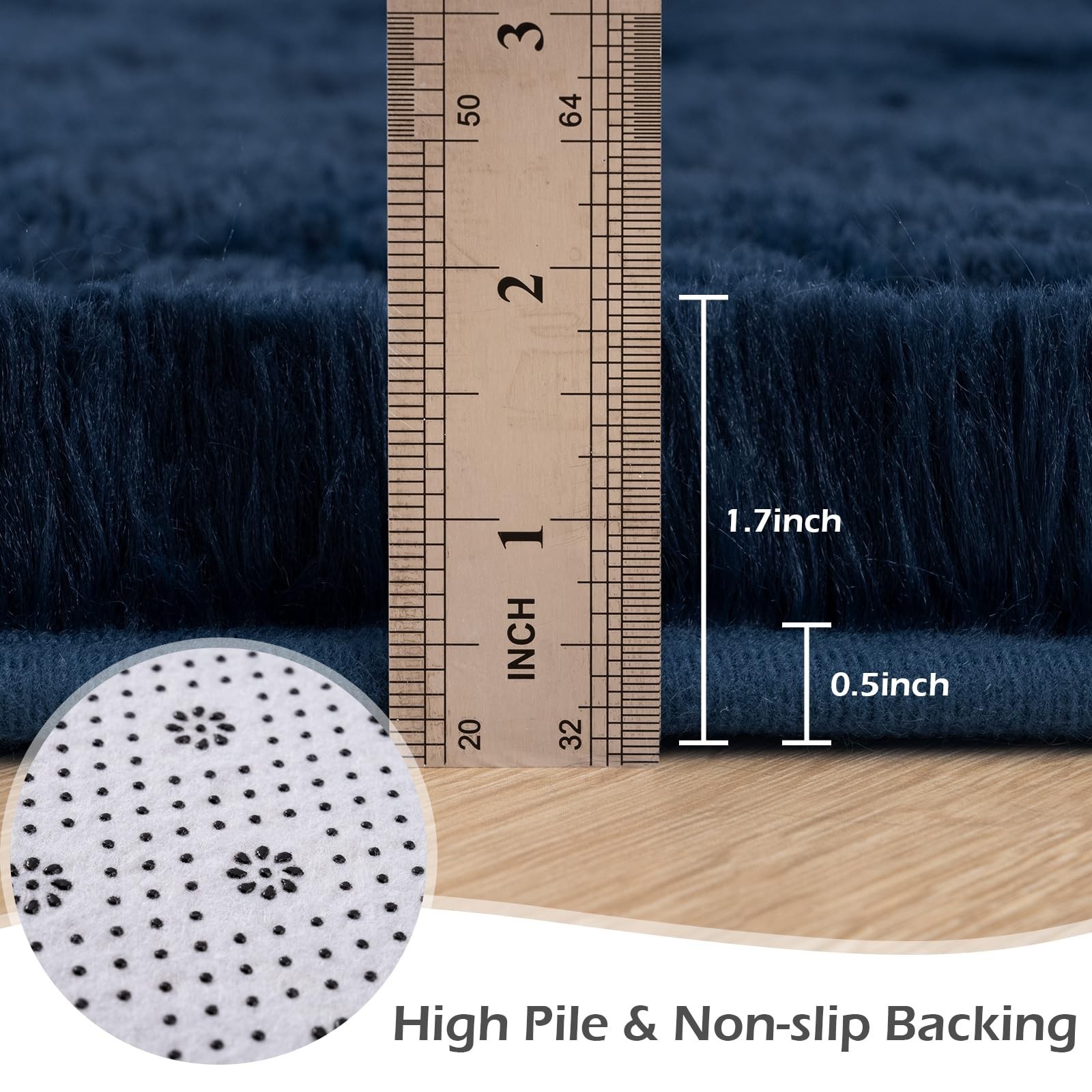 Fluffy Navy Blue Area Rug 5×8 Feet – Soft Shaggy Carpet for Living Room, Bedroom