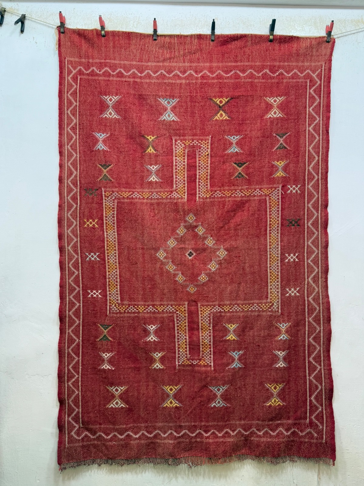 Vintage Gorgeous Hand Woven Moroccan Berber Wool And Silk Weaving Kilim Rug