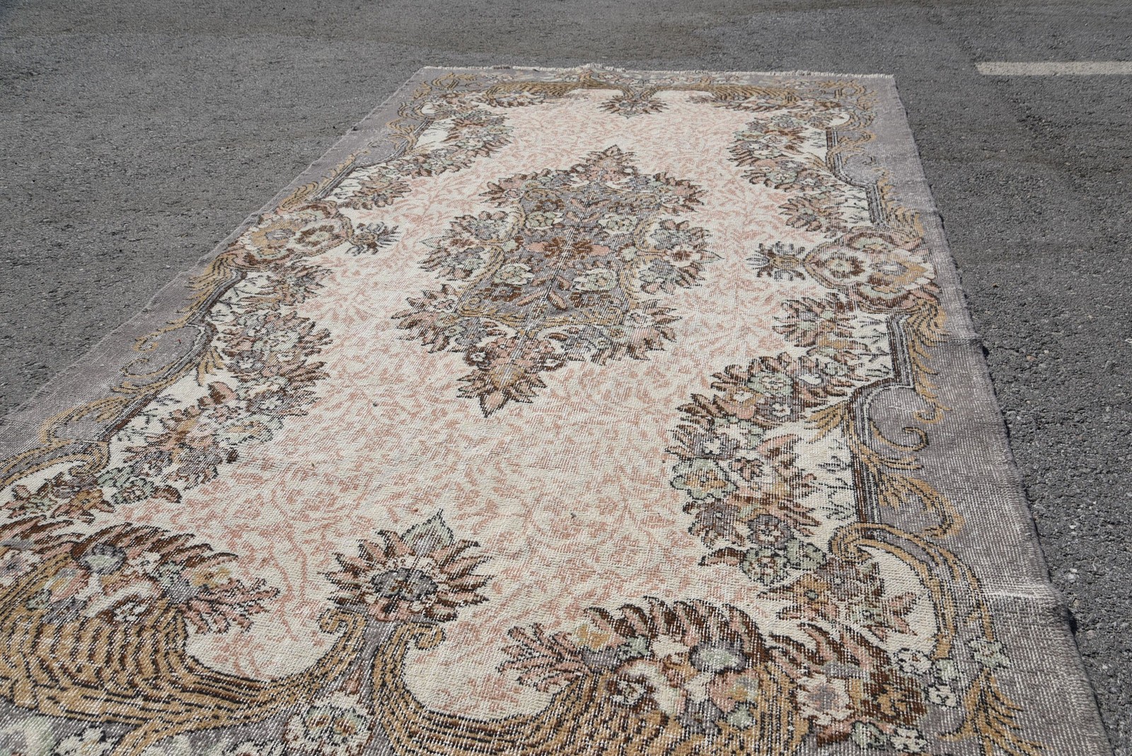 Turkish Large Rug 5,4×9,4 ft, Beige Brown Animal Print Rug Wool