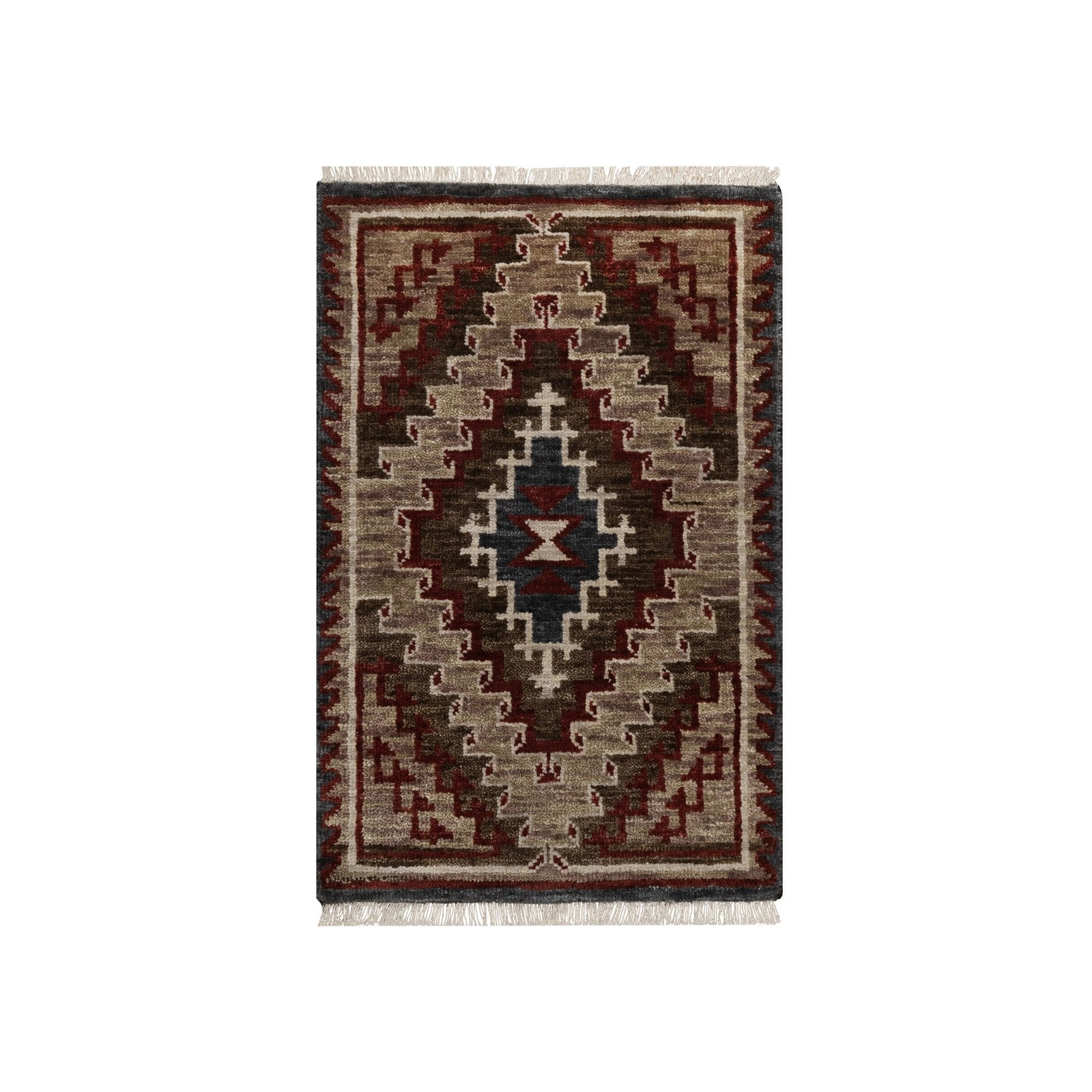 2’x3’2″ Brown Southwest American Indian Design Hand Knotted Wool Mat Rug 91863