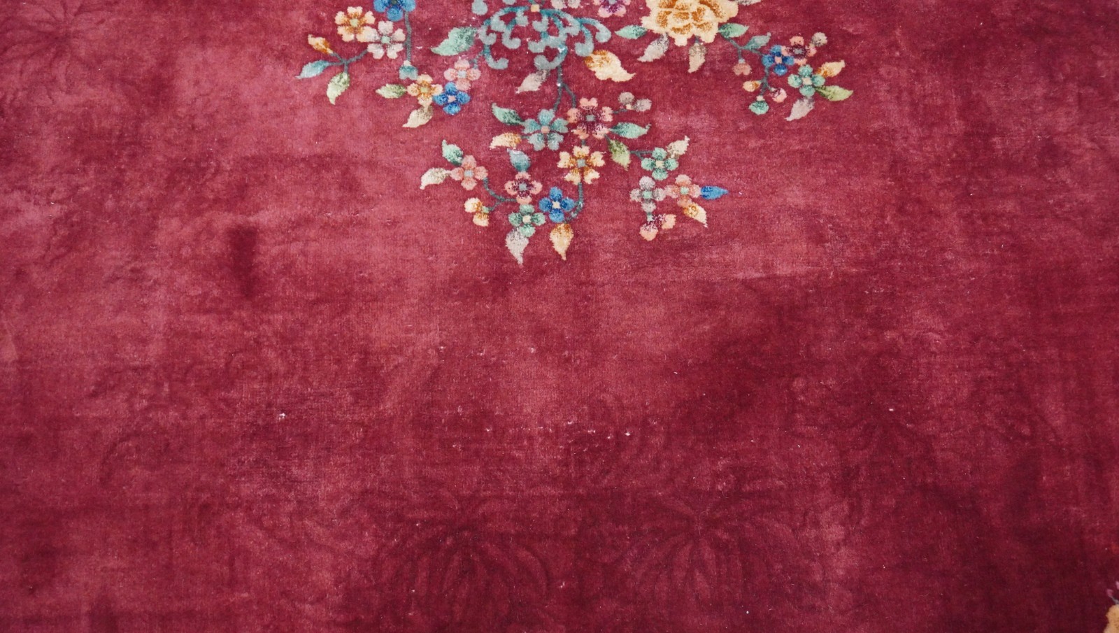 8′ x 9’6″ Antique Art Deco Chinese Hand Knotted Wool Red Floral Oriental Rug