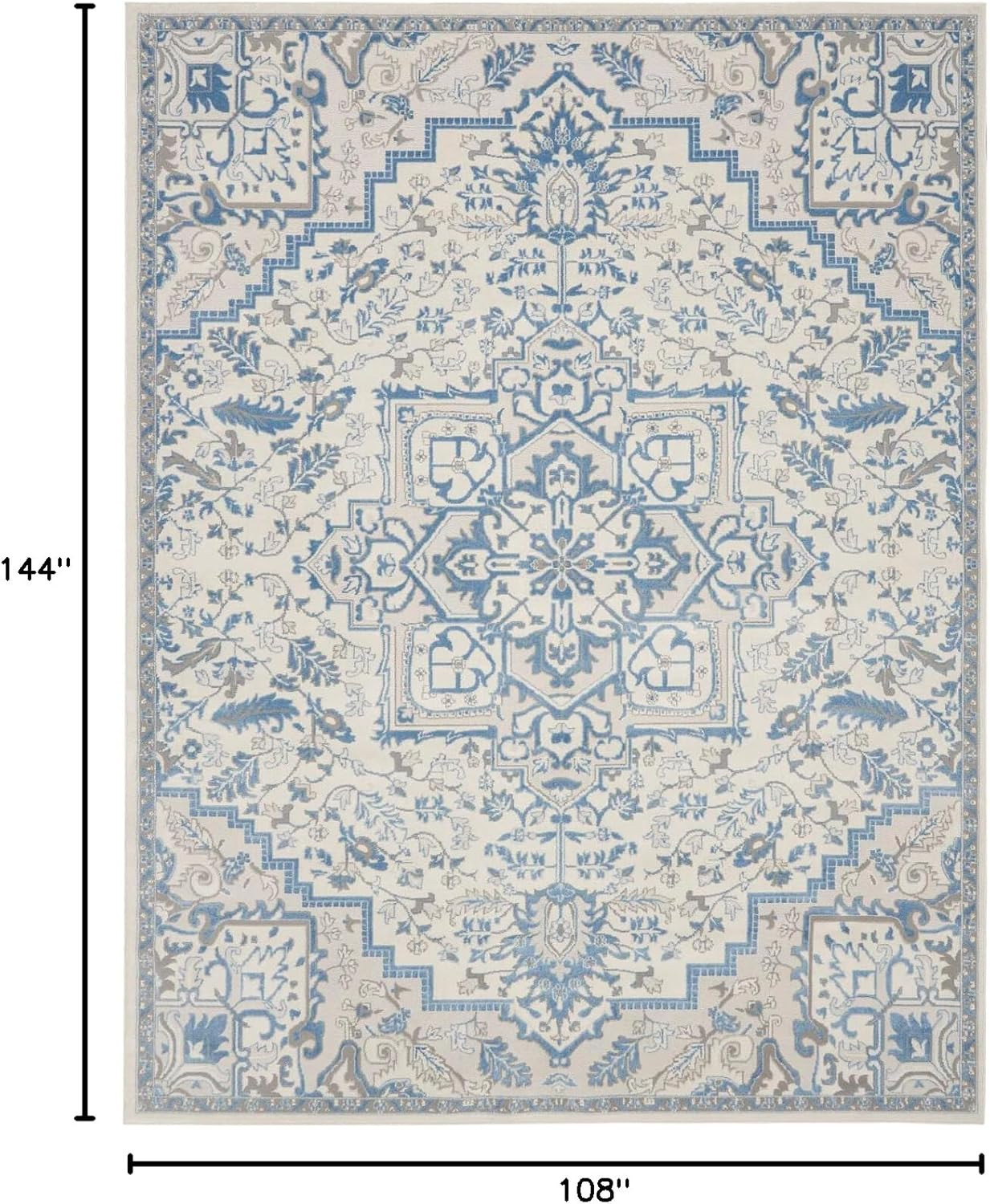 Home Elation Floral Ivory Blue 9′ X 12′ Area Rug Easy Clean Non Shedding Bed