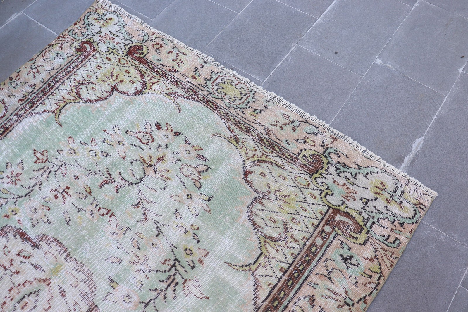 Vintage 5,2×8,5 ft Rug, Large Turkish Rug, Green Brown Plants & trees Wool Rug