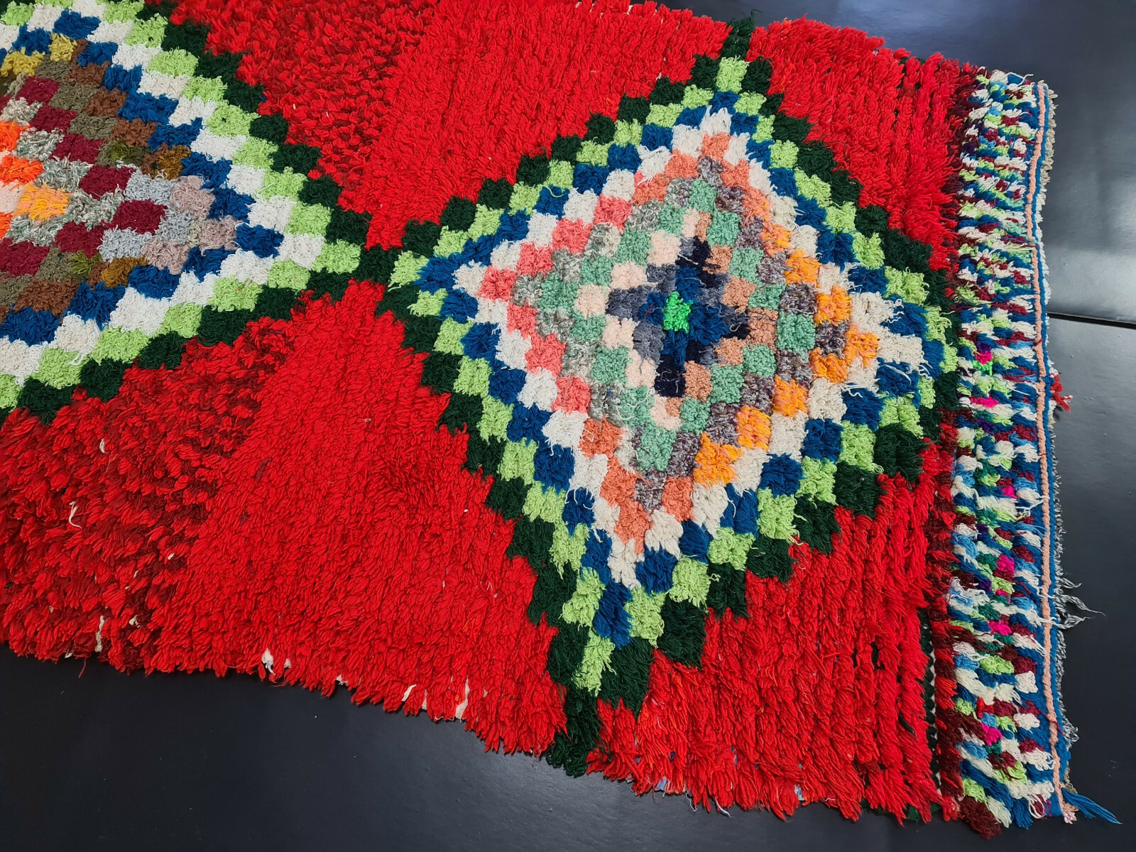 Vintage Moroccan Handmade Runner Rug 2’7″x7’3″ Bohemian Geometric Red Cotton Rug
