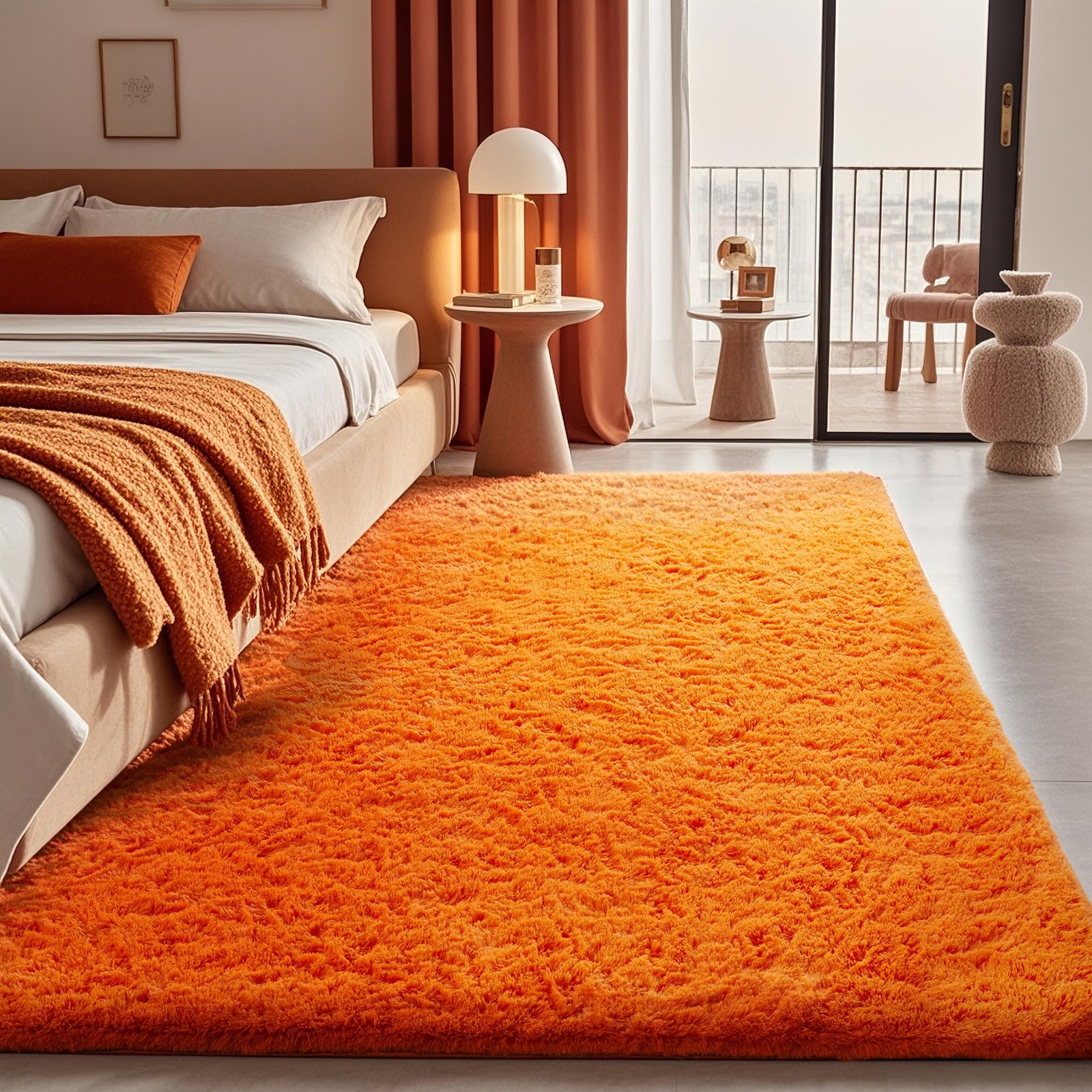 Orange Fall Rugs for Bedroom Living Room, Fluffy Fuzzy Furry Carpet, Plush So…