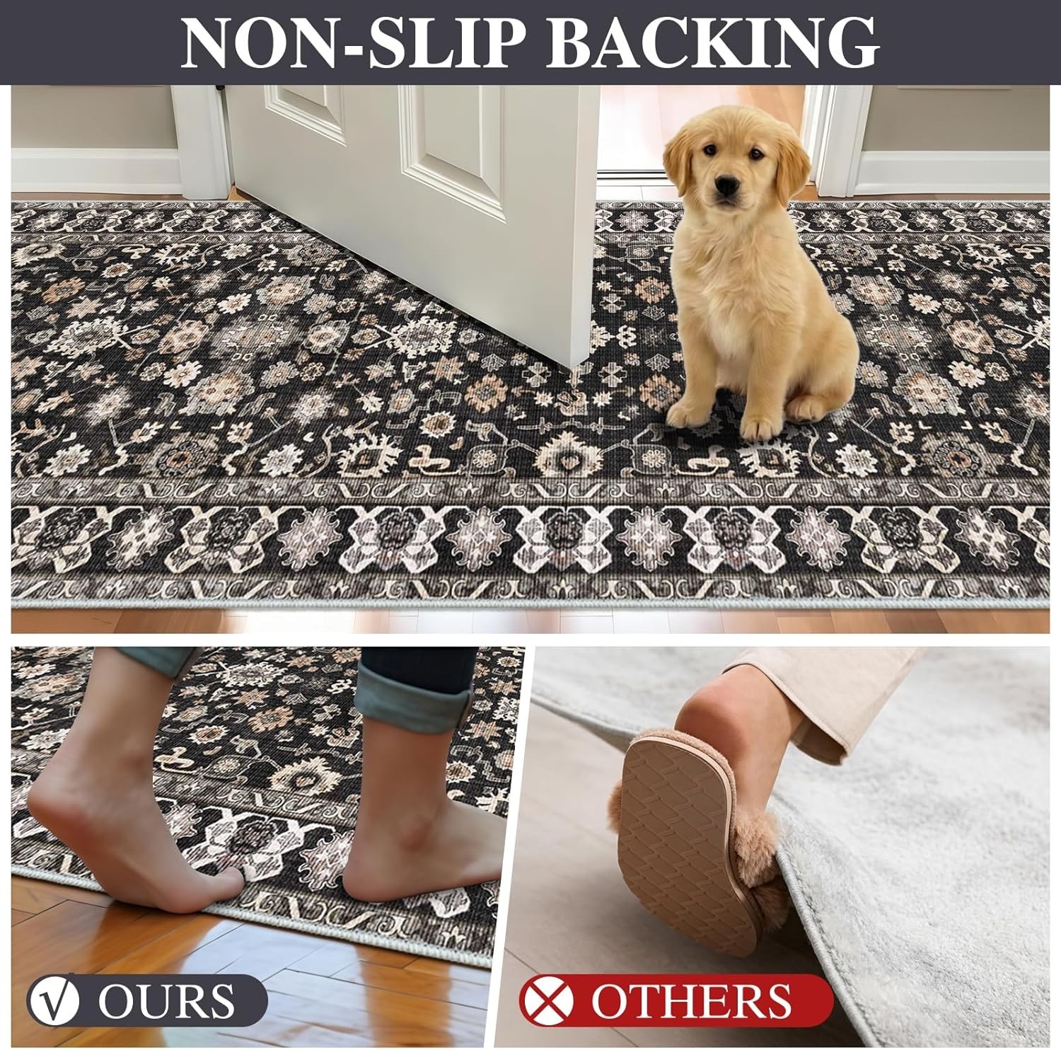 Square 4×4 Rug Entryway: Non Slip Machine Washable Indoor Carpet for Entry Ki…