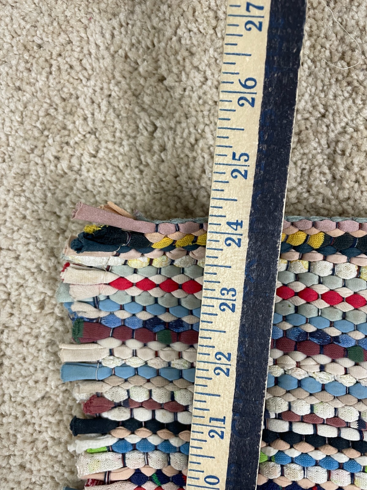 Vintage Decorative Rectangular Shag Rug Woven 34″x24″ Striped Multicolor