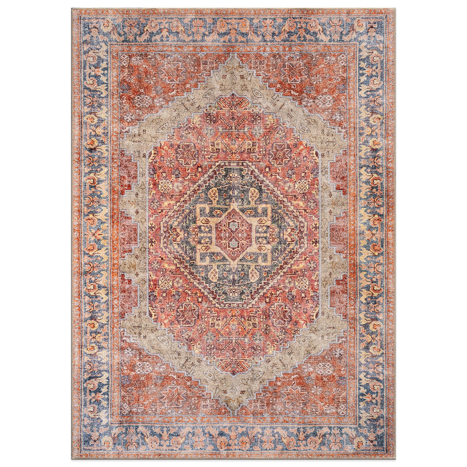 Rugshop Area Rug Vintage Medallion Washable Non-Slip Backing Living Room Rugs