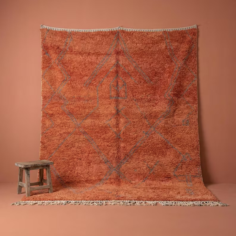 Terracotta Moroccan Rug – Burnt Orange Berber Carpet – Handmade Rust Wool Area