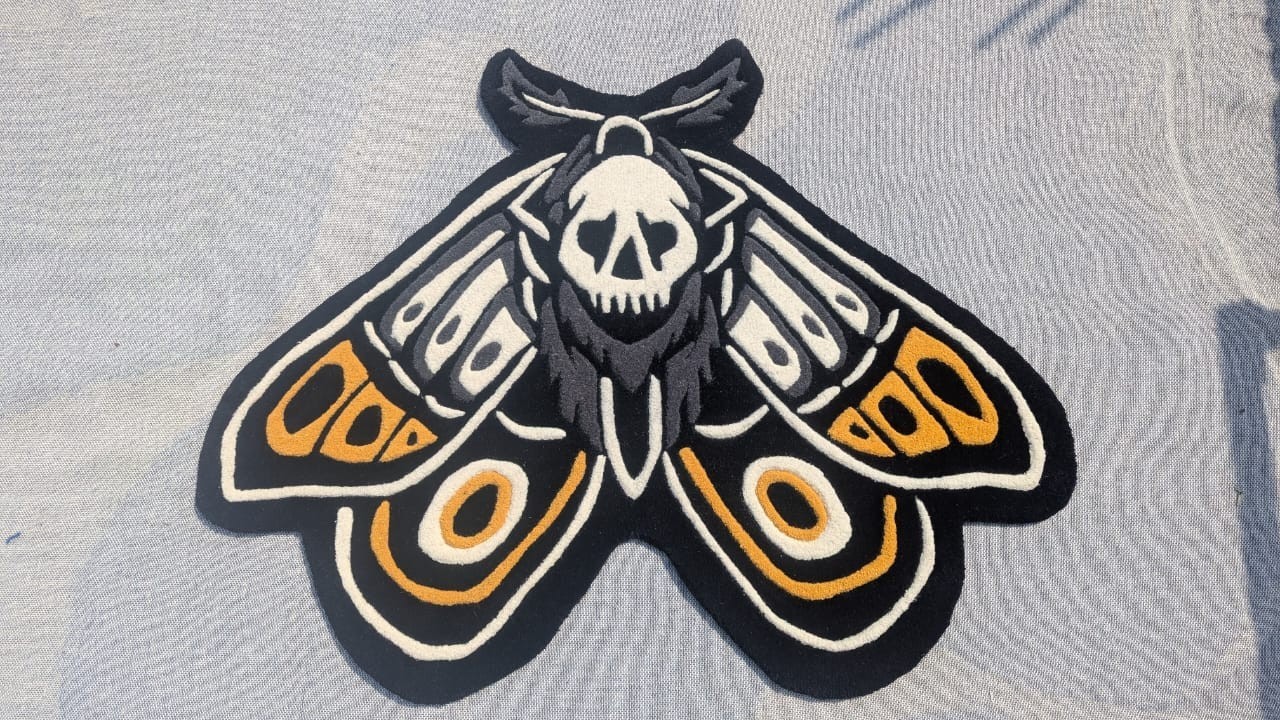 Death Moth Gold Tattoo Rug 100% Handmade Unique Artistic Rug