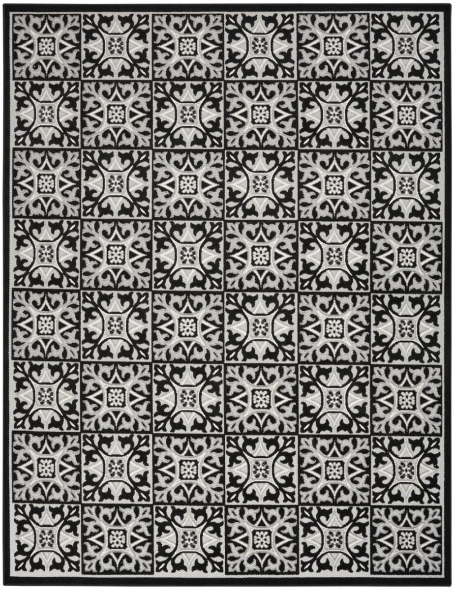 5′ X 8′ Black And White Fleur De Lis Stain Resistant Non Skid Area Rug