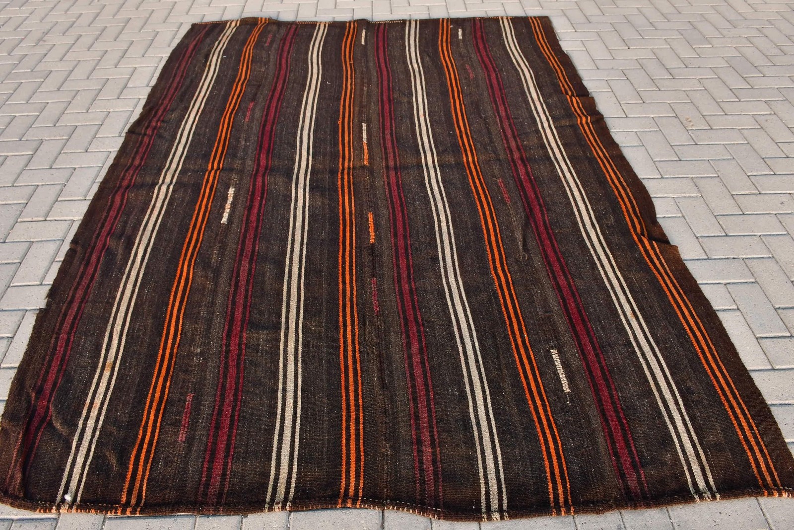 6,2×8,4 ft Rug, Large Vintage Rug, Brown Kilim Moroccan Rug