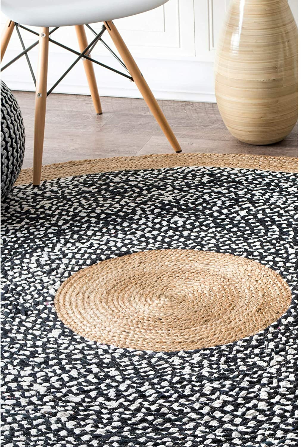 Rug 100% Natural Jute & cotton Braided Style Carpet Rustic Modern Look Hemp Rugs
