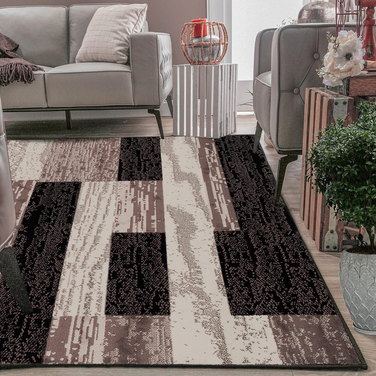 Alfombra De Área Grande 4ft x 6ft Para Sala De Estar Floral Chocolate NUEVO US