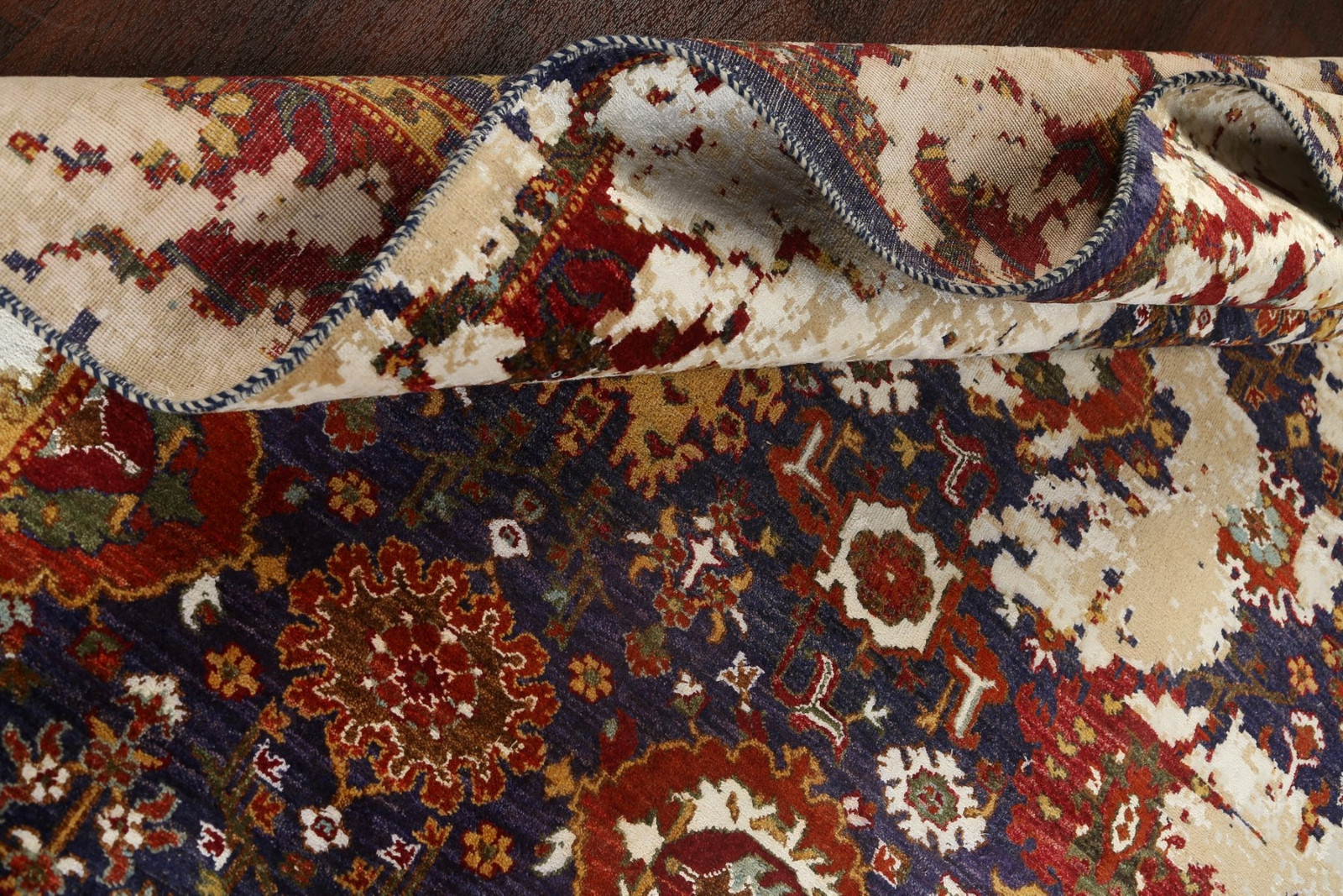 Handmade Vegetable Dye Distressed Rug 8×10 Ft Abstract Wool & Silk Carpet