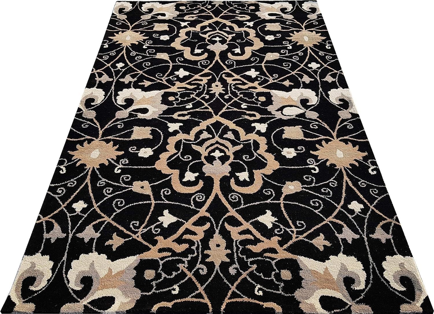 Black Hand Tufted Wool Rug 8×10 ft Handmade Living Room Bedroom Carpet Design