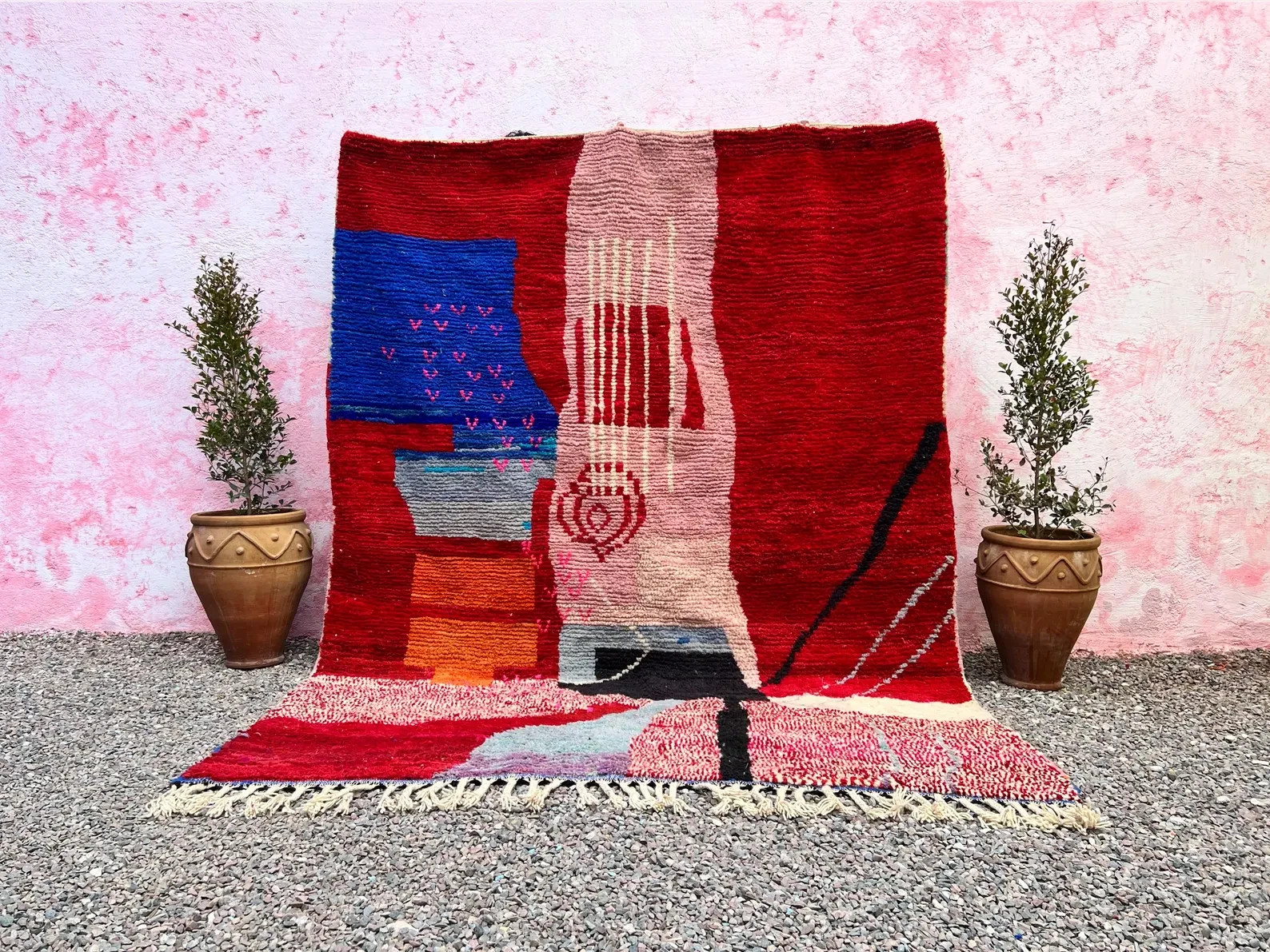 Red Moroccan rug – Beni ourain rug – Abstract Wool rug- Abstract Rug, LUXURY MOR