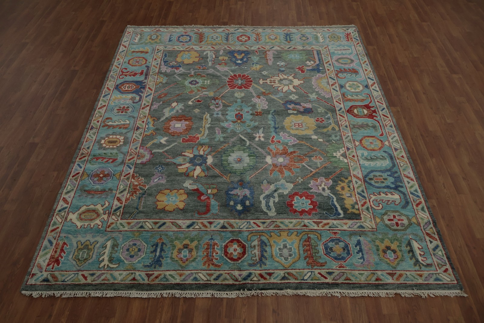 Gray Oushak Oriental Area Rug 8×10 All-Over Floral Handmade Room Size Carpet