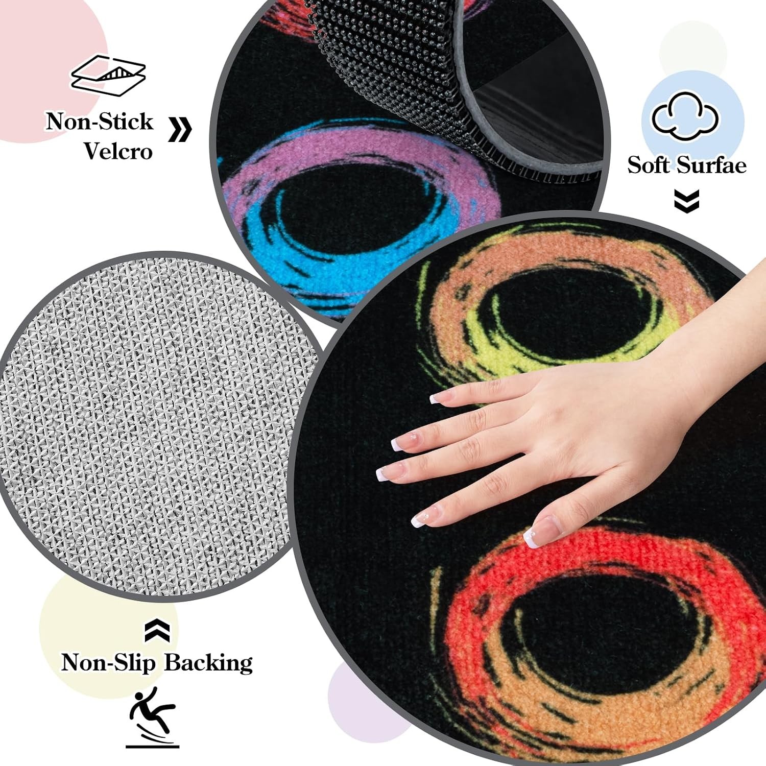 Educational Large Carpet Classroom Rug for Kids Room, 6×8.4 Abstract Black Area